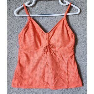 Lands End Womens V-Neck Tankini Swimsuit Top Cinched V Neck Crochet Orange Sz 12